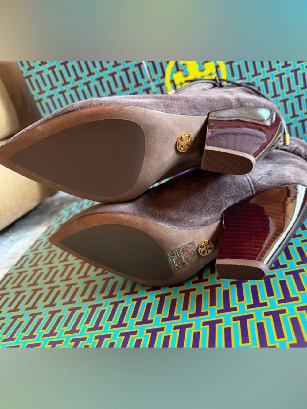 Tory Burch Lila Dark Gray Suede Ankle Bootie